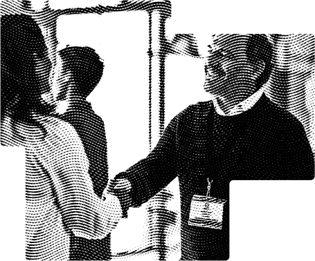 exhibitors shaking hands in trade shows, all india industrial exhibition