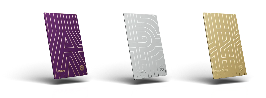 Three Stylish Membership Cards in Purple, Silver, and Gold