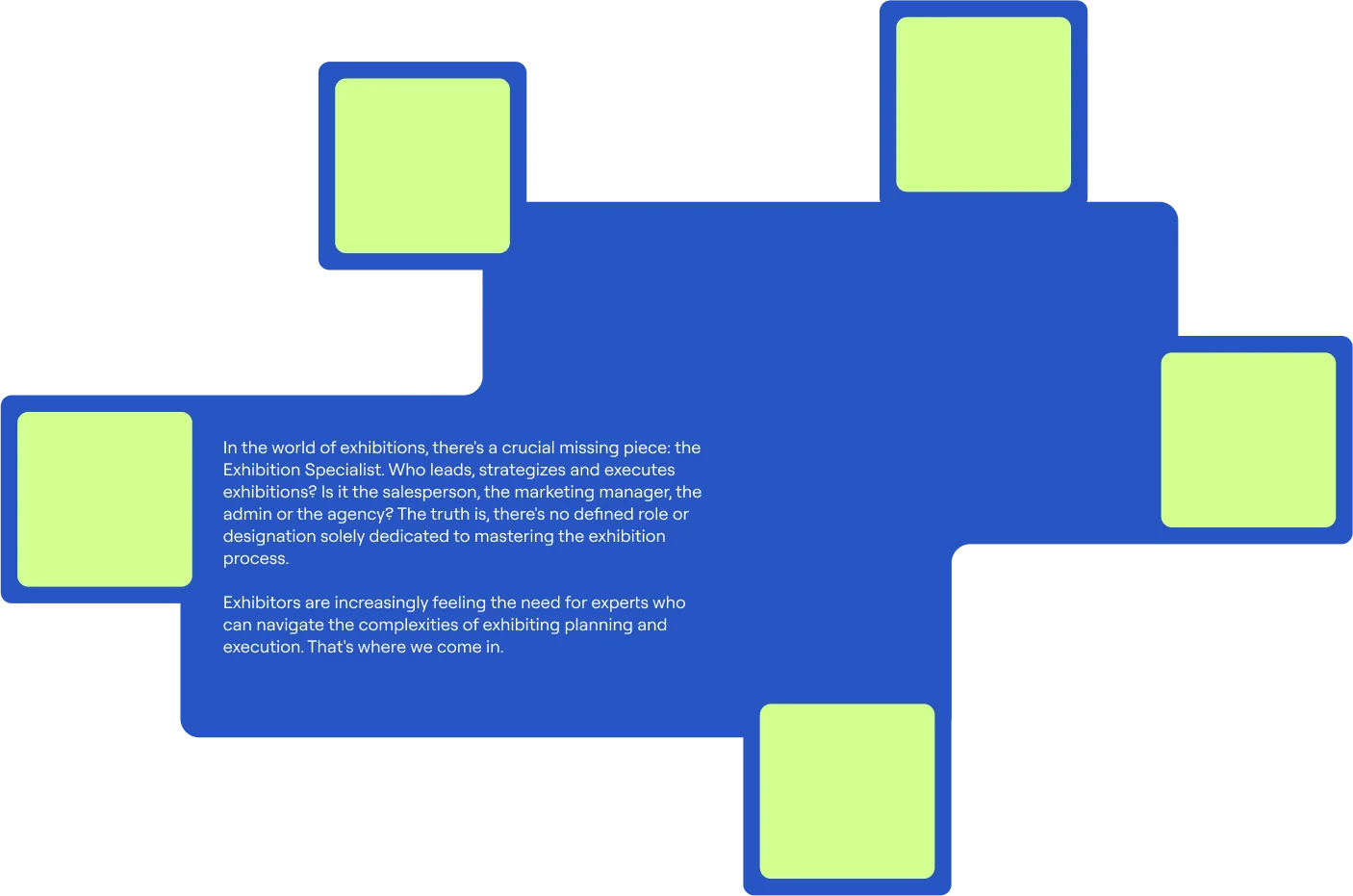 Exhibition Specialist Overview with Green and Blue Design Elements